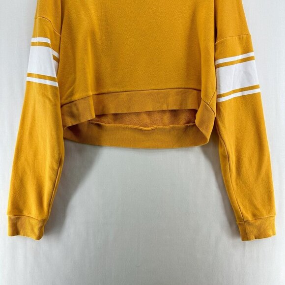 Guess Cropped Sweater Women Sz L Quarter Zip Spellout Pullover Activewear Yellow - Picture 6 of 12